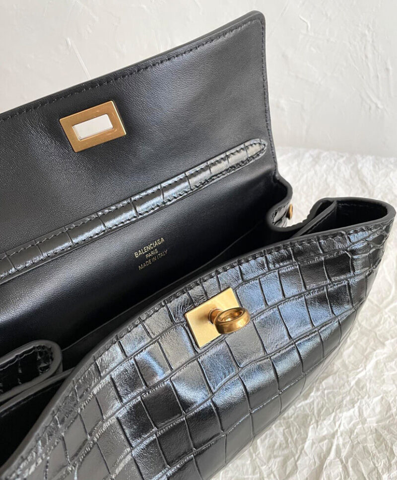 Balenciaga Rodeo Mini Handbag Crocodile Embossed Black